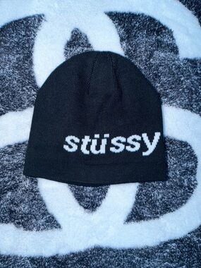 Stussy Black Beanie with White Logo